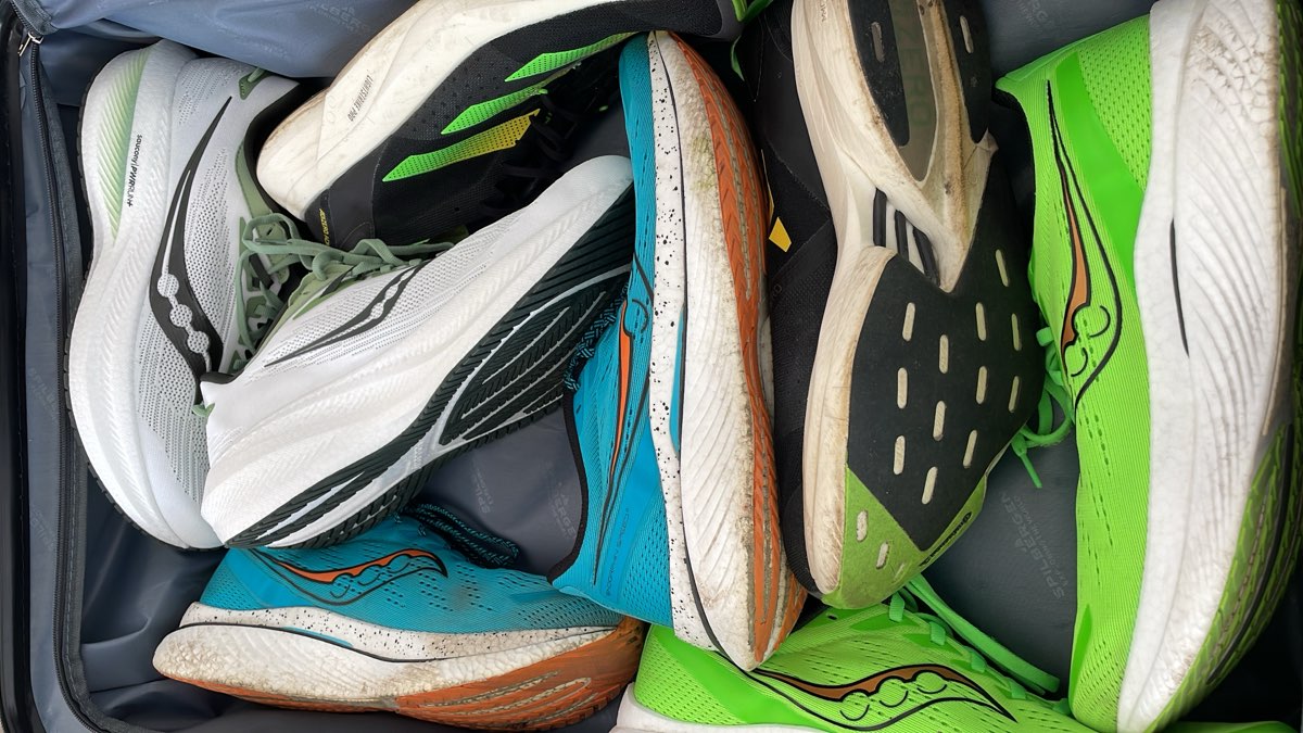 4 pairs of shoes packed for Mallorca